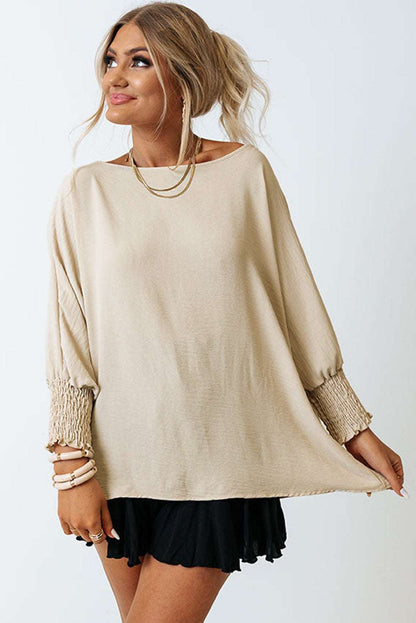 Casual Shirred Cuffs Half Sleeve Top