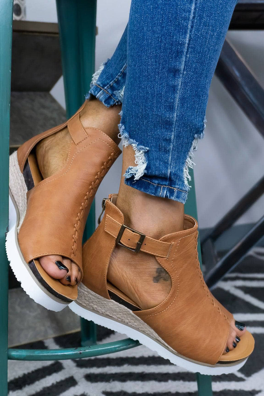 Cutout Buckle Strap Platform Sandals