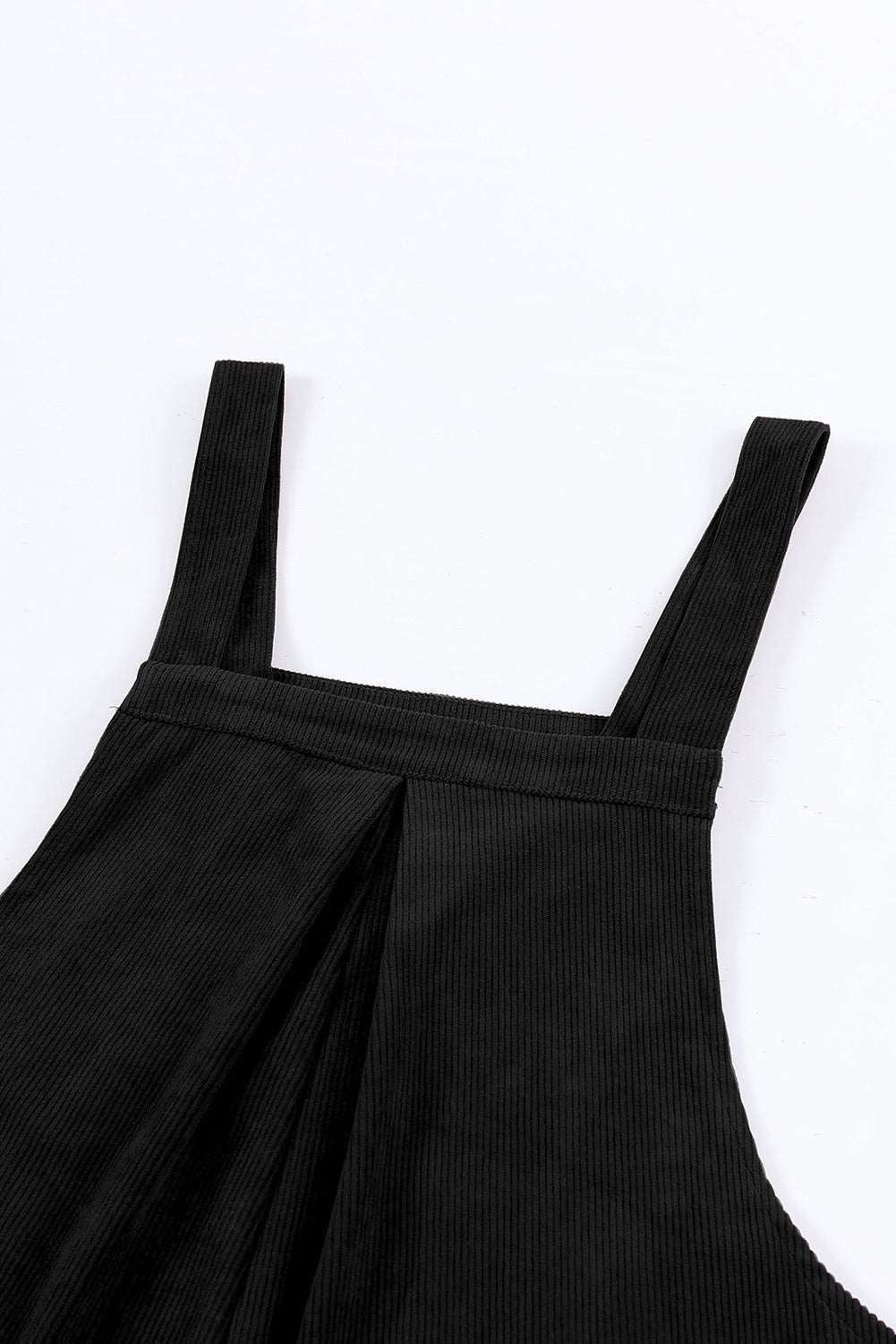 Black Corduroy Side Pockets Wide Leg Overalls Jumpsuits