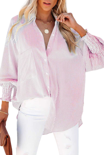 Striped Casual Shirred Cuffs Shirt