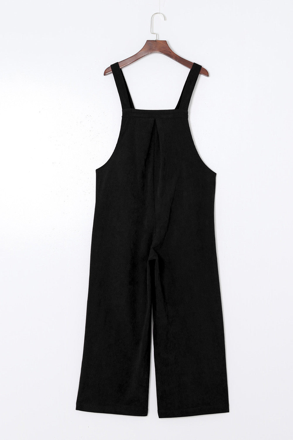 Black Corduroy Side Pockets Wide Leg Overalls Jumpsuits