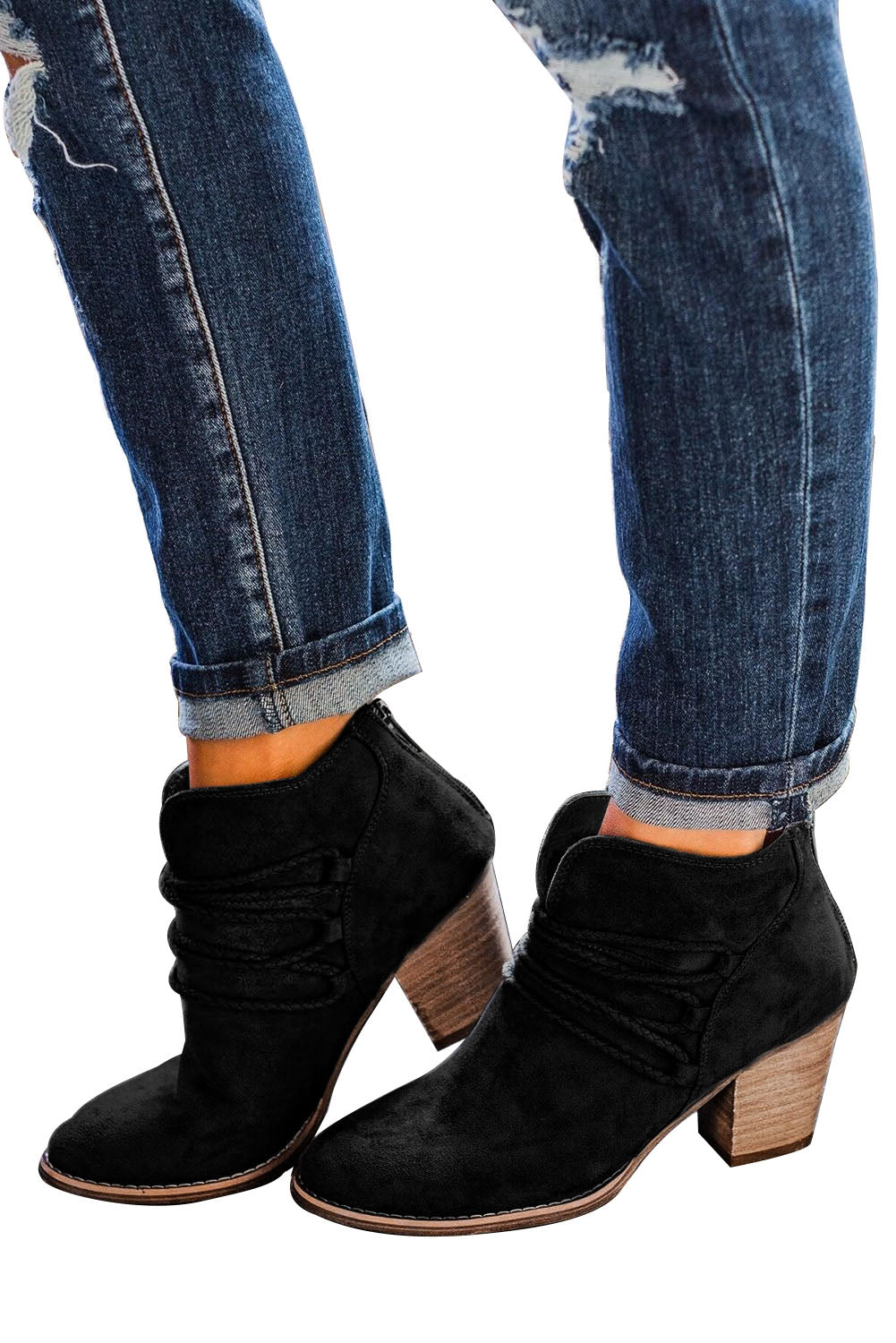 Criss Cross Slip On Point Toe Heeled Boots