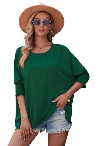 Casual Shirred Cuffs Half Sleeve Top