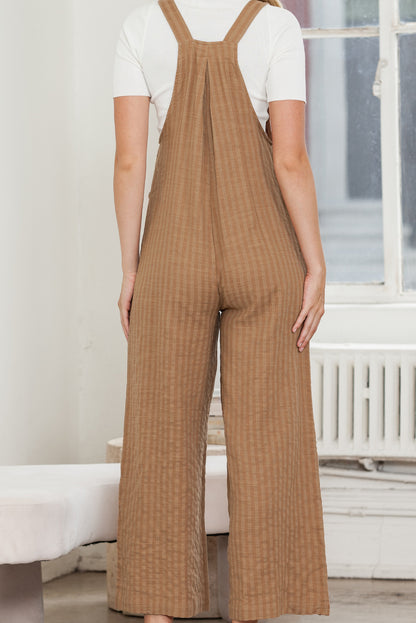 Striped Pleated Pockets Wide Leg Jumpsuit