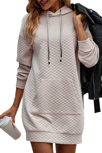 Drawstring Kangaroo Pocket Quilted Hooded Dress