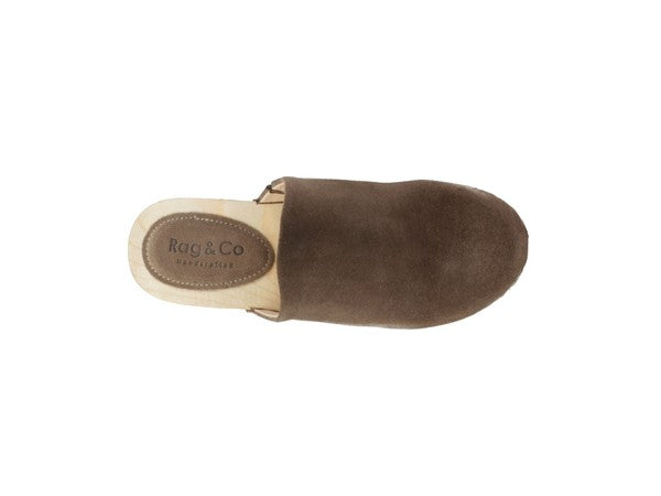 RAG & CO DARCIE TAUPE SUEDE CLOGS