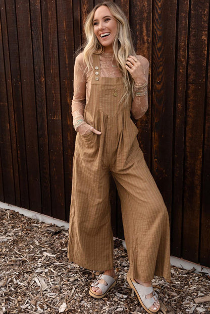 Striped Pleated Pockets Wide Leg Jumpsuit