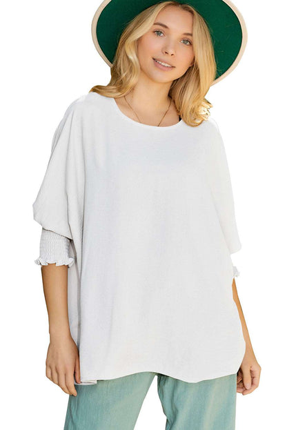 Casual Shirred Cuffs Half Sleeve Top