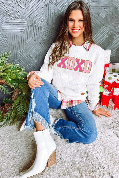 XOXO Chenille Letter Patch Quilted Sweatshirt