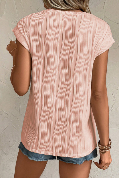 Solid Color Wavy Textured Cap Sleeve Top