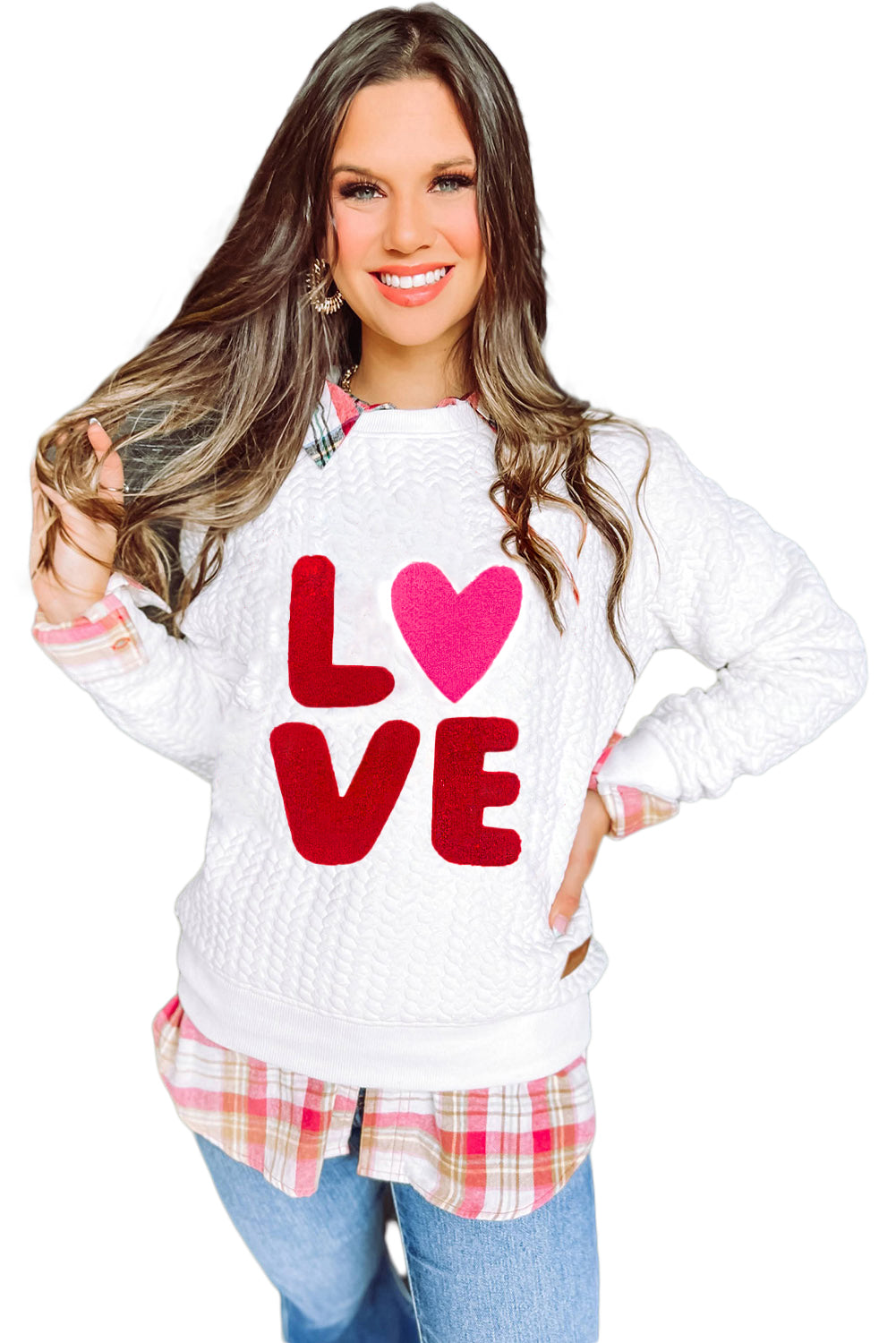 XOXO Chenille Letter Patch Quilted Sweatshirt