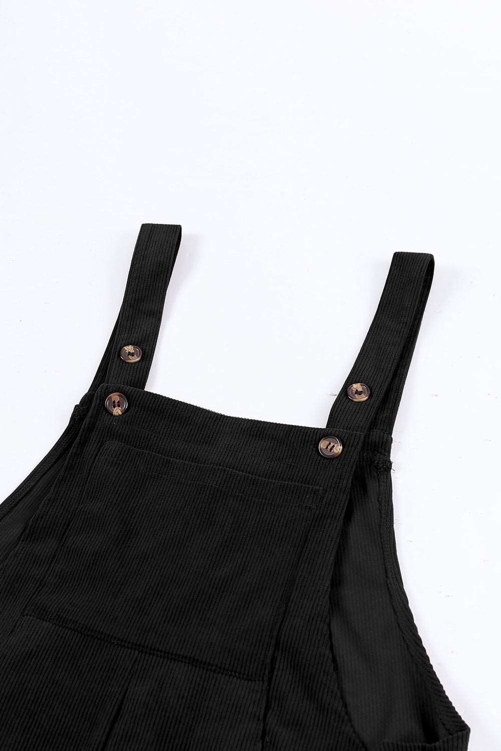 Black Corduroy Side Pockets Wide Leg Overalls Jumpsuits