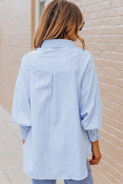 Striped Casual Shirred Cuffs Shirt