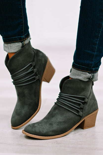 Criss Cross Slip On Point Toe Heeled Boots