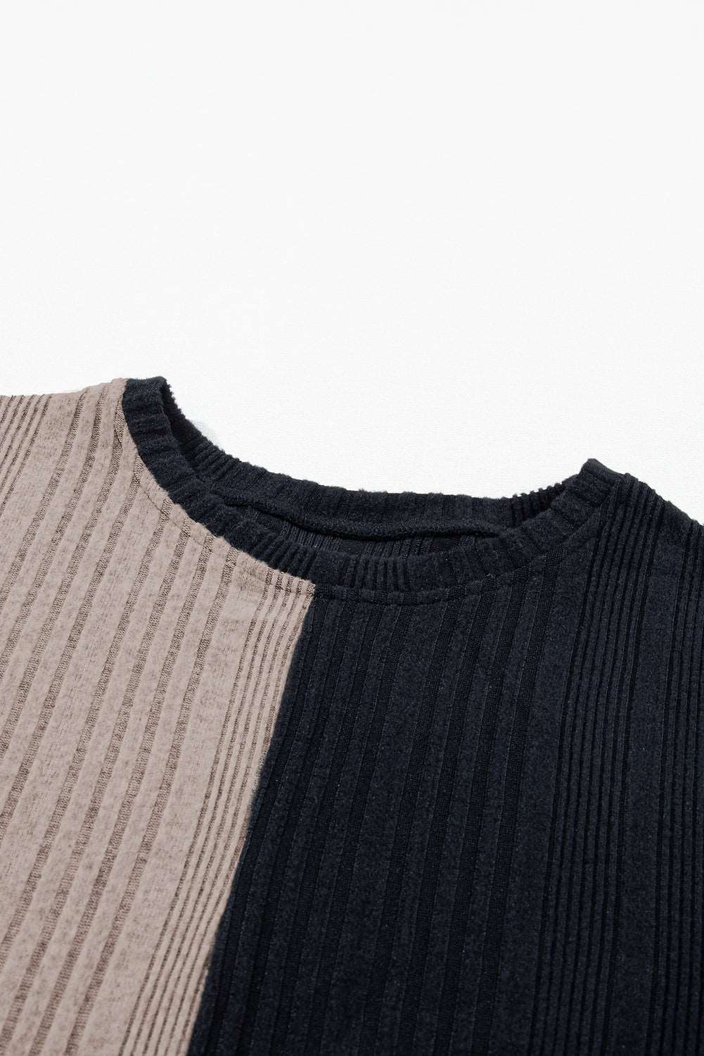 Black Colorblock Textured Knit Long Sleeve Top