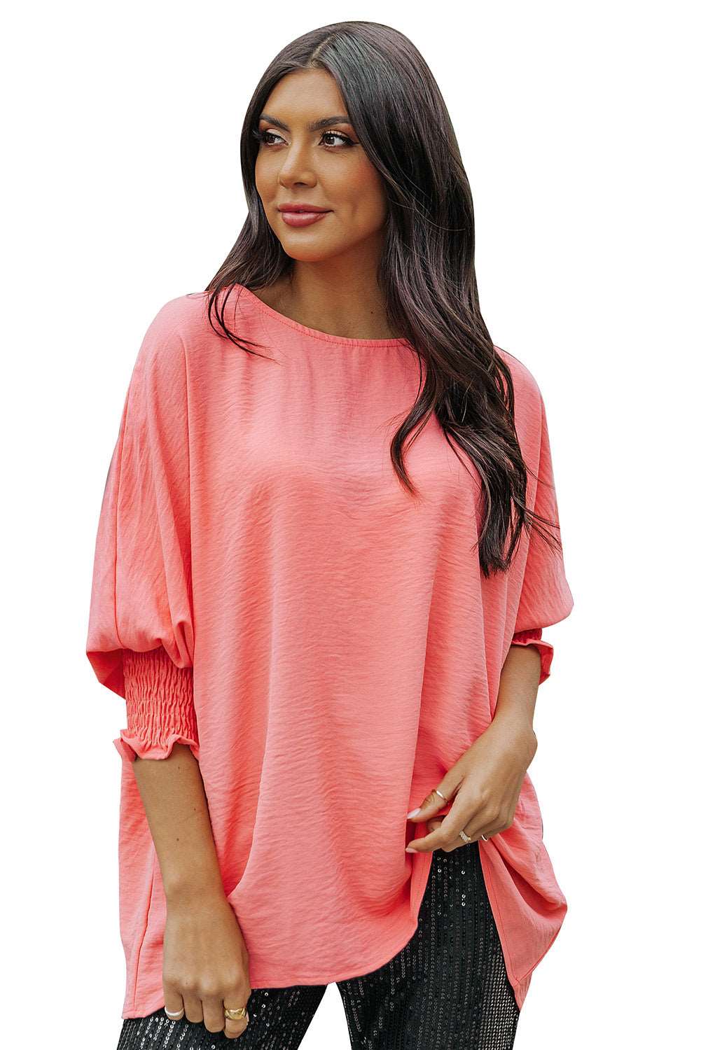 Casual Shirred Cuffs Half Sleeve Top