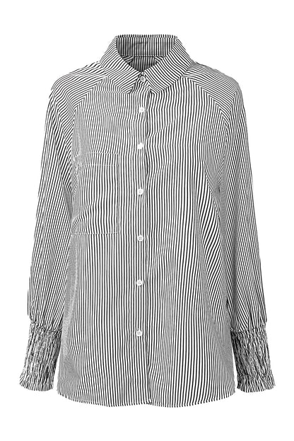 Striped Casual Shirred Cuffs Shirt