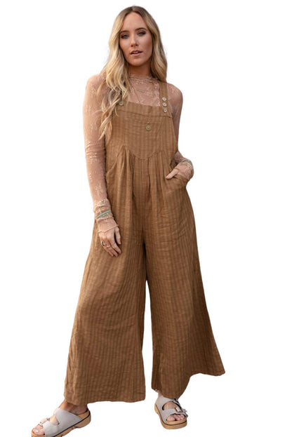 Striped Pleated Pockets Wide Leg Jumpsuit