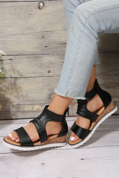 Crisscross Detail Hollowed Leather Gladiator Sandals