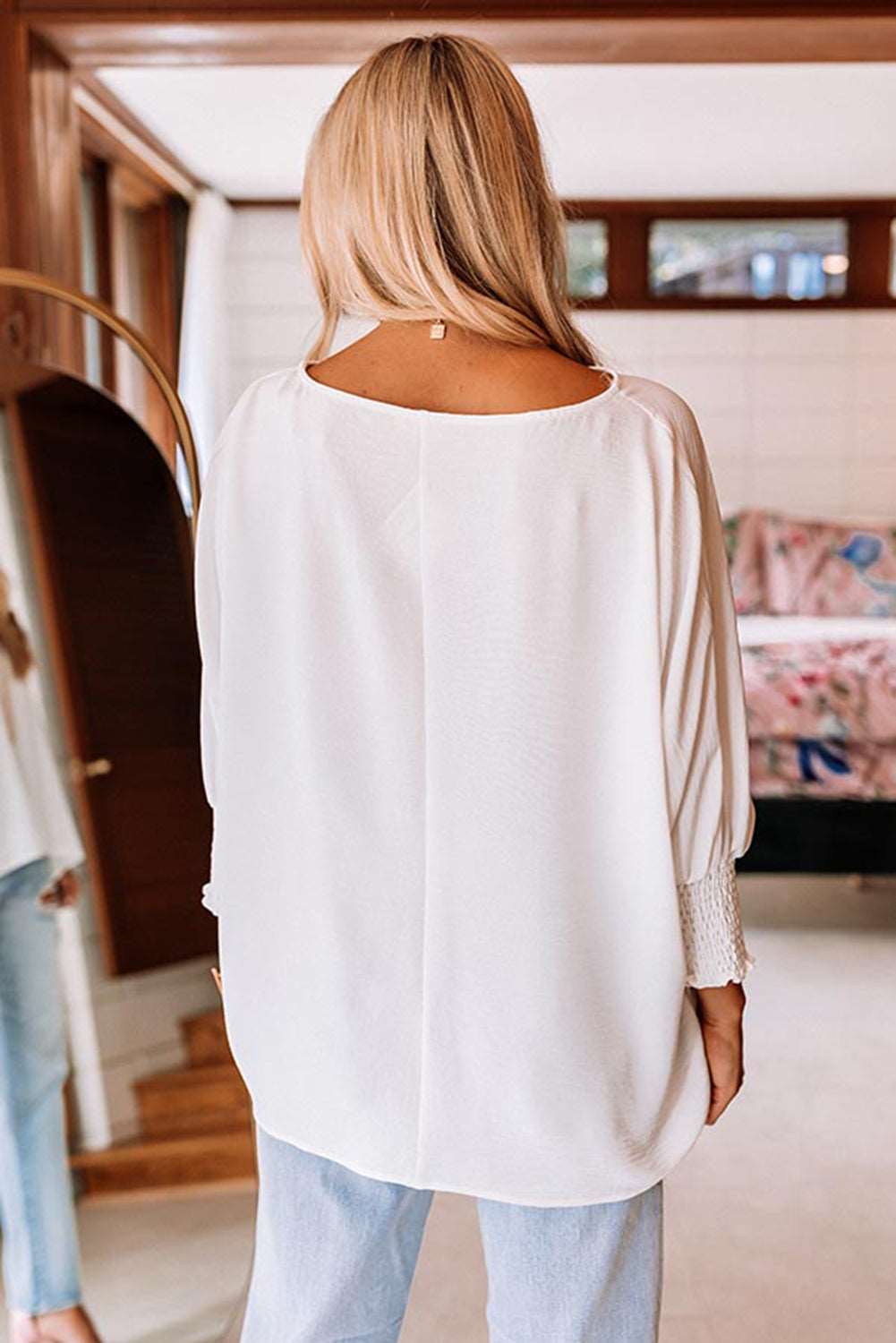 Casual Shirred Cuffs Half Sleeve Top