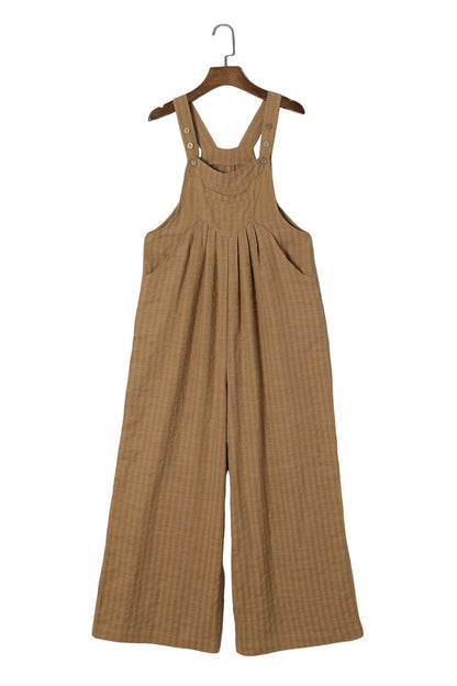 Striped Pleated Pockets Wide Leg Jumpsuit