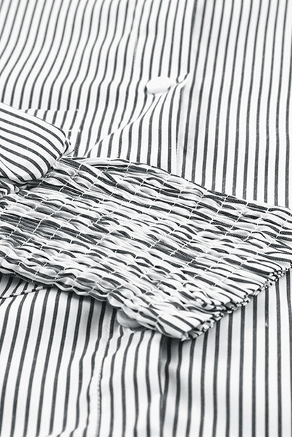 Striped Casual Shirred Cuffs Shirt