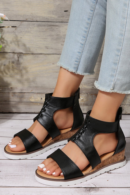 Crisscross Detail Hollowed Leather Gladiator Sandals