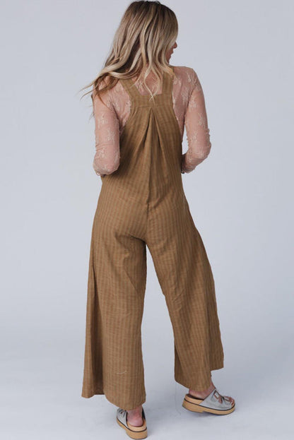 Striped Pleated Pockets Wide Leg Jumpsuit