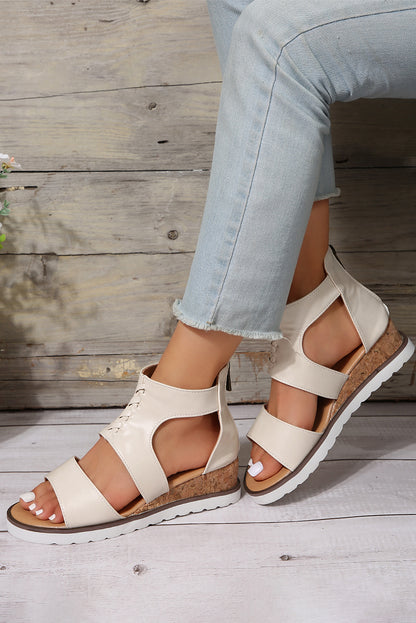 Crisscross Detail Hollowed Leather Gladiator Sandals