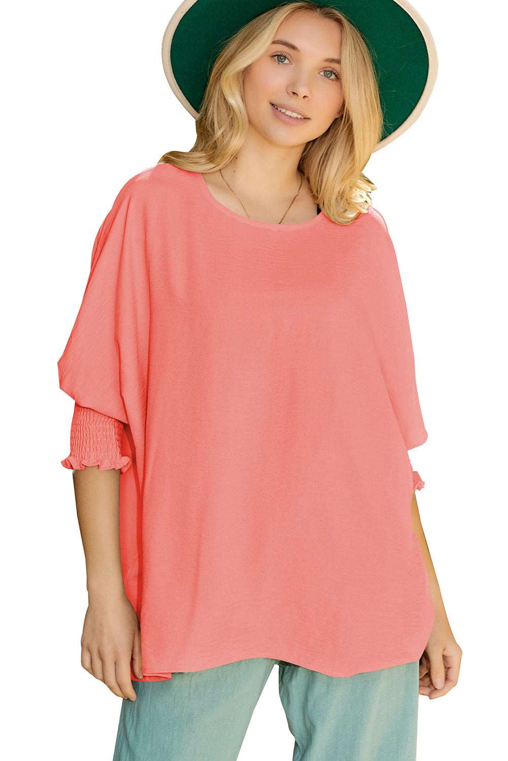 Casual Shirred Cuffs Half Sleeve Top