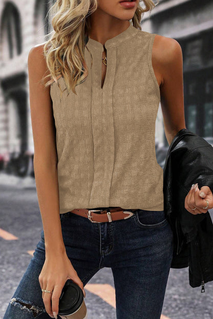 Textured Split V Neck Sleeveless Shirt