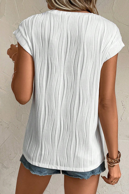 Solid Color Wavy Textured Cap Sleeve Top