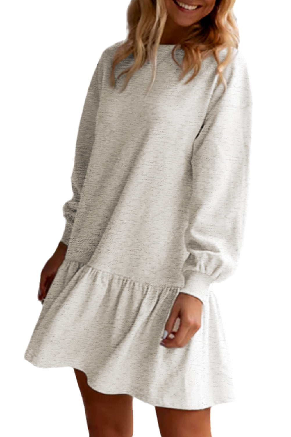 Solid Color Ruffle Hem Mini Sweatshirt Dress