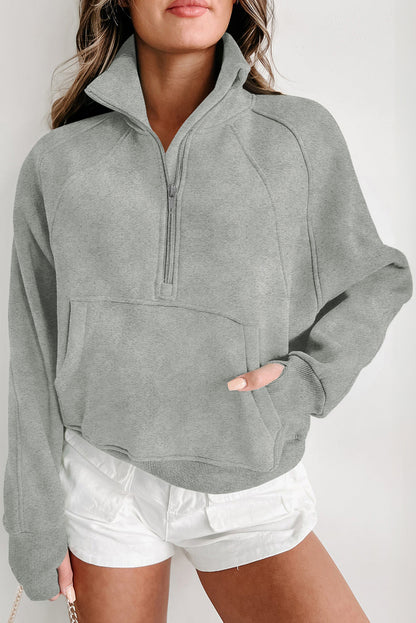 Zip Up Stand Collar Thumb hole Sleeve Sweatshirt