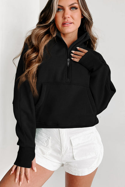 Zip Up Stand Collar Thumb hole Sleeve Sweatshirt