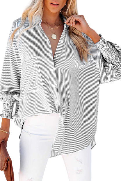 Striped Casual Shirred Cuffs Shirt