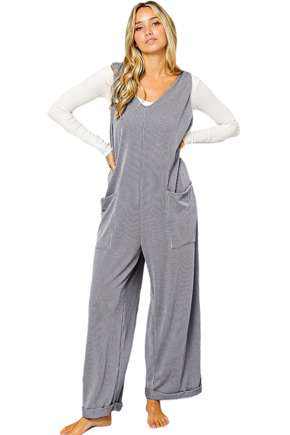 Oversized Ribbed Wide Leg Jumpsuit