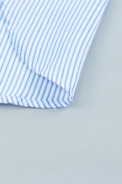 Striped Casual Shirred Cuffs Shirt