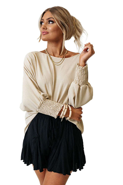 Casual Shirred Cuffs Half Sleeve Top