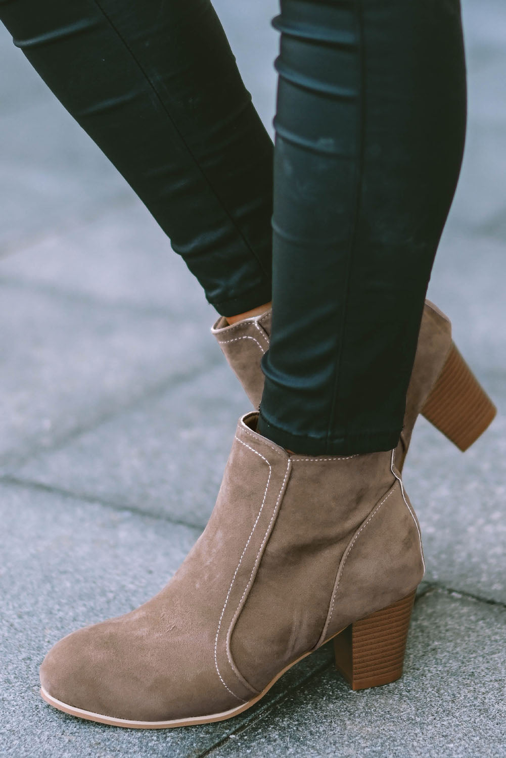 Beige Faux Suede Size Zip Heeled Booties