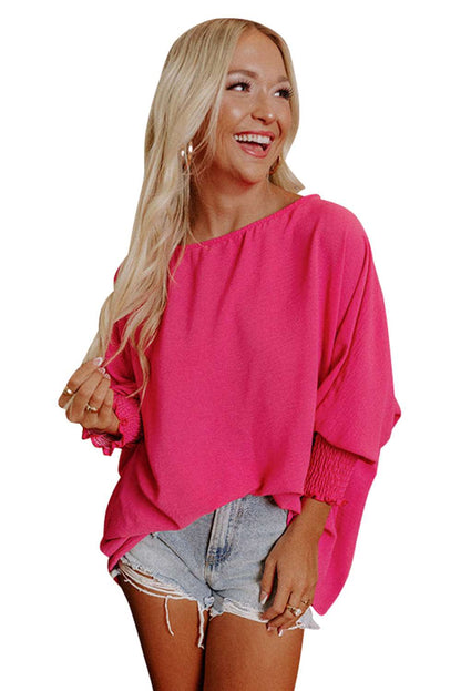 Casual Shirred Cuffs Half Sleeve Top