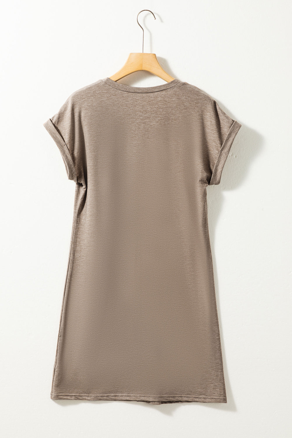 Light Beige Center Seamed Roll Sleeve T-shirt Dress