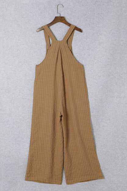 Striped Pleated Pockets Wide Leg Jumpsuit