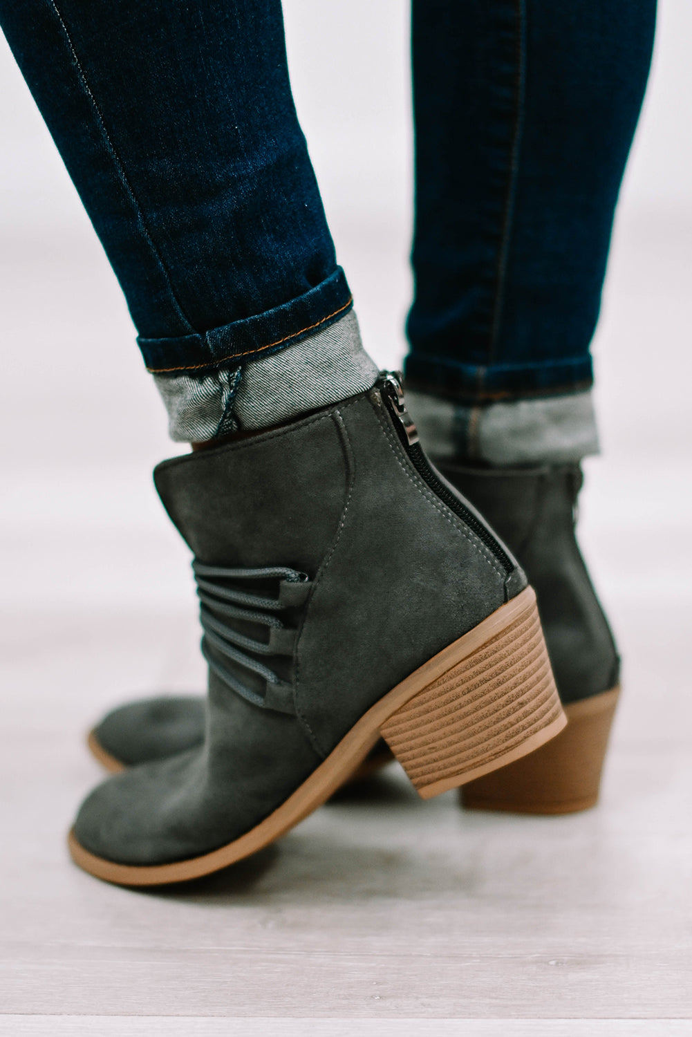 Criss Cross Slip On Point Toe Heeled Boots