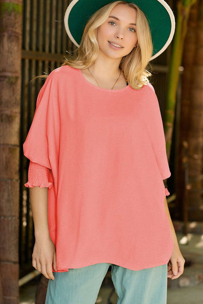 Casual Shirred Cuffs Half Sleeve Top