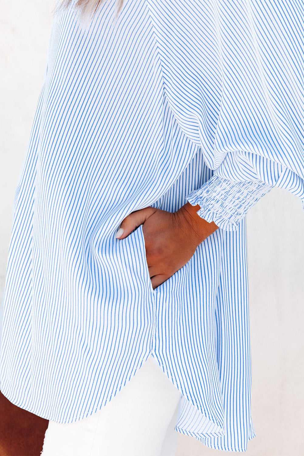 Striped Casual Shirred Cuffs Shirt