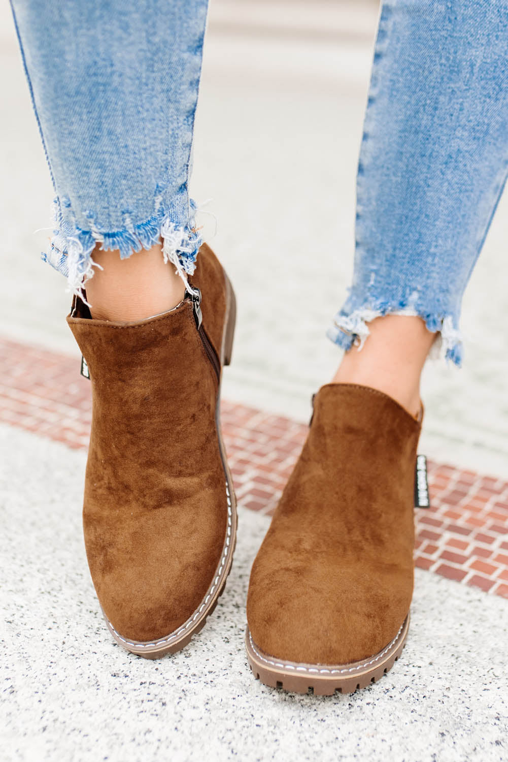 Brown Casual Faux Suede Side Zip Ankle Boots