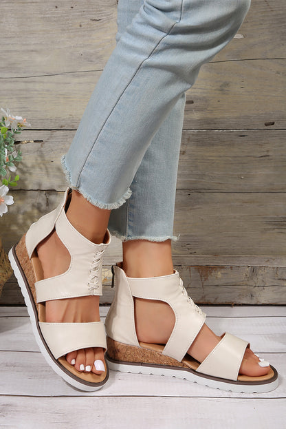 Crisscross Detail Hollowed Leather Gladiator Sandals