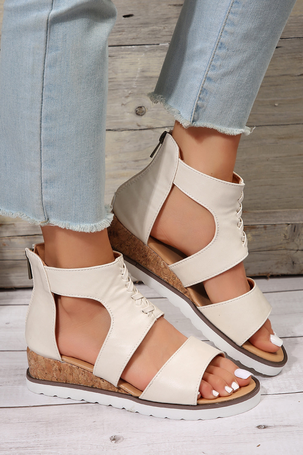 Crisscross Detail Hollowed Leather Gladiator Sandals