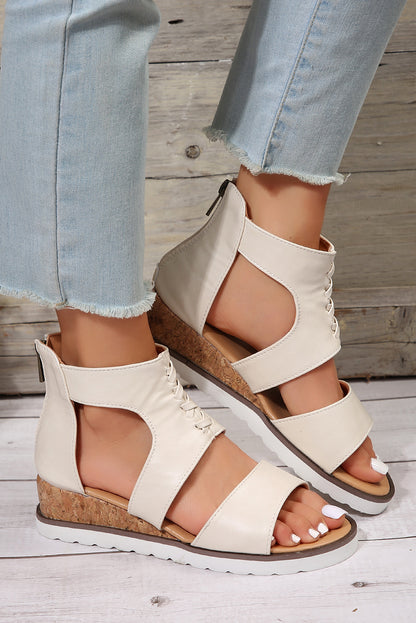 Crisscross Detail Hollowed Leather Gladiator Sandals